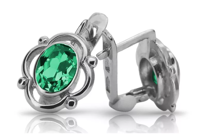Vintage 925 Silver emerald earrings vec033s Russian Soviet style