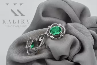 Vintage 925 Silver emerald earrings vec033s Russian Soviet style