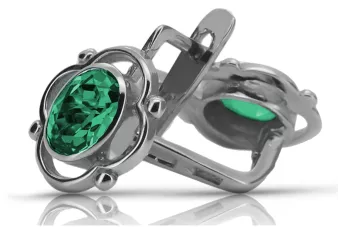 Vintage 925 Silver emerald earrings vec033s Russian Soviet style