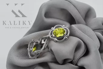 Vintage 925 Silver peridot earrings vec033s Russian Soviet style