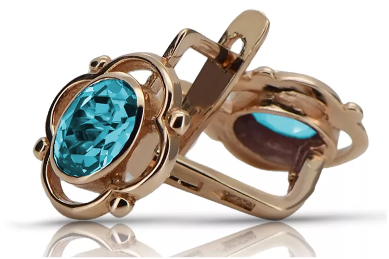 Vintage-Ohrringe aus rosévergoldetem 925er Aquamarin-Silber vec033rp im russischen sowjetischen Stil