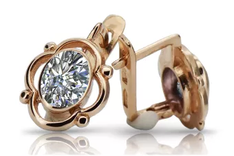 Vintage rose pink 14k 585 gold zircon earrings vec033 Russian Soviet style