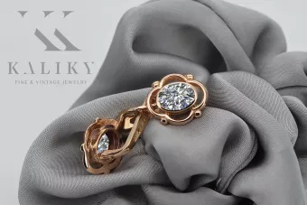 Винтаж розовые розовые 14k 585 золотой циркон серьги vec033 русский советский стиль