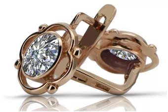 Cercei de zircon de aur de 14k 585 de culoare roz veche033 stil sovietic rus