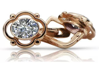 Cercei de zircon de aur de 14k 585 de culoare roz veche033 stil sovietic rus