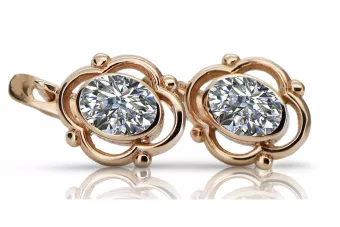 Vintage rose pink 14k 585 gold zircon earrings vec033 Russian Soviet style