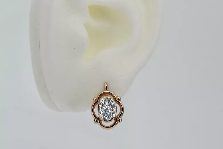 Vintage rose pink 14k 585 gold zircon earrings vec033 Russian Soviet style