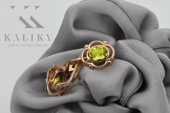 Russische sowjetische rosafarbene 14 Karat 585 Gold-Peridot-Ohrringe vec033