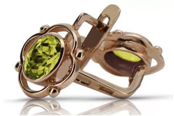 Russische sowjetische rosafarbene 14 Karat 585 Gold-Peridot-Ohrringe vec033