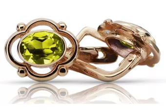 Russische sowjetische rosafarbene 14 Karat 585 Gold-Peridot-Ohrringe vec033