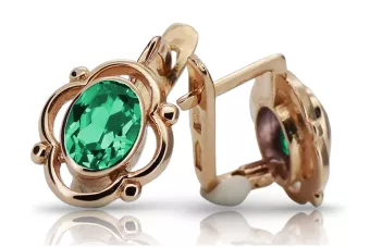 Rosa vintage rosa 14k 585 pendientes de esmeralda de oro vec033 estilo soviético ruso