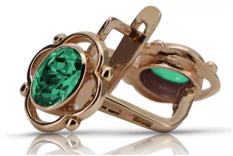 Rosa vintage rosa 14k 585 pendientes de esmeralda de oro vec033 estilo soviético ruso