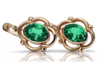 Rosa vintage rosa 14k 585 pendientes de esmeralda de oro vec033 estilo soviético ruso