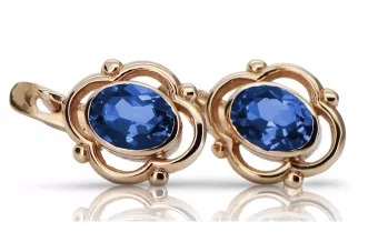 Vintage rose pink 14k 585 gold sapphire earrings vec033 Russian Soviet style