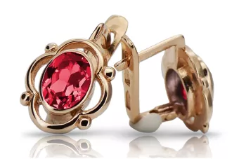 Vintage rosa rosa 14k 585 pendientes de rubí de oro vec033 estilo soviético ruso