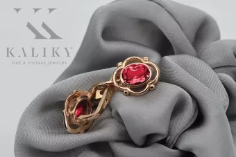 Винтаж розовые розовые 14k 585 золотой рубины серьги vec033 русский советский стиль