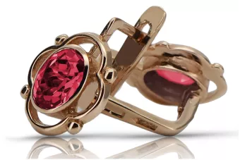 Vintage rosa rosa 14k 585 pendientes de rubí de oro vec033 estilo soviético ruso