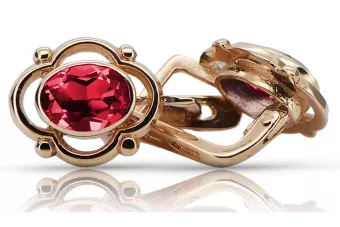 Vintage rosa rosa 14k 585 pendientes de rubí de oro vec033 estilo soviético ruso