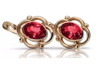 Vintage rosa rosa 14k 585 pendientes de rubí de oro vec033 estilo soviético ruso