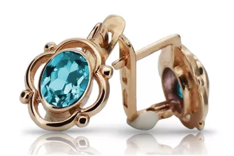 Pendientes vintage de aguamarina de oro rosa rosa 14k 585 vec033 estilo soviético ruso