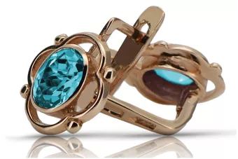 Pendientes vintage de aguamarina de oro rosa rosa 14k 585 vec033 estilo soviético ruso