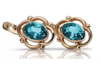 Pendientes vintage de aguamarina de oro rosa rosa 14k 585 vec033 estilo soviético ruso