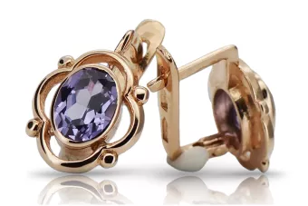 14k Rose Gold Alexandrite Ohrringe vec033r-ax Russische Sowjet Vintage Stil