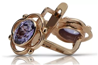 14k rosa oro Alexandrite Pendientes vec033r-ax ruso soviético Estilo vintage