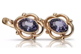 14k Rose Gold Alexandrite Ohrringe vec033r-ax Russische Sowjet Vintage Stil