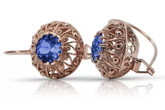 Vintage rose pink 14k 585 gold sapphire earrings vec002 Russian Soviet style