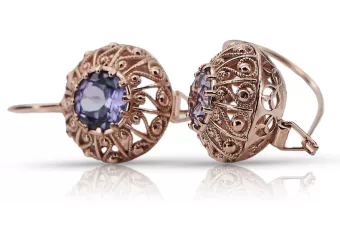 Винтидж обеци от розово злато 14k с александрит 28mm