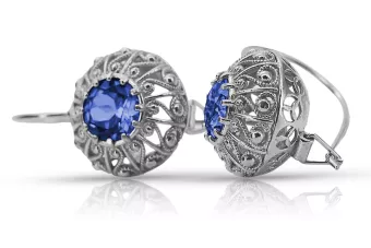 Pendientes de Zafiro Vintage de Plata 925, 28mm/16mm