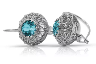 Βίντεζ Ρωσικά 925 ασημένια σκουλαρίκια με Aquamarine vec002s