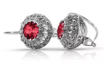 Silver 925 Ruby earrings vec002s Russian Soviet style