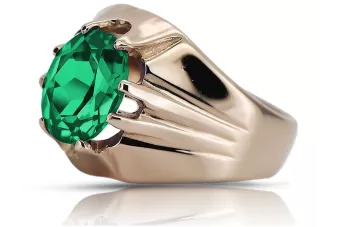Pierścionek z różowego czerwonego złota 14k 585 z emeraldem Rosyjski Vintage vrc016
