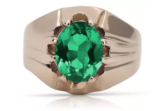 Pierścionek z różowego czerwonego złota 14k 585 z emeraldem Rosyjski Vintage vrc016