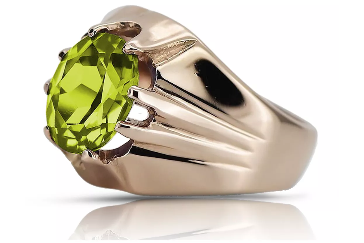 Pierścionek z różowego czerwonego złota 14k 585 z peridotem Rosyjski Vintage vrc016r