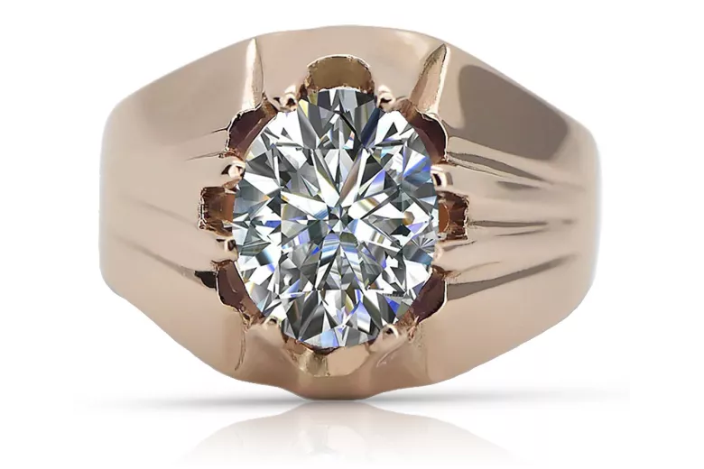 Ring z růžové červené zlato 14k 585 s ruským vintage VRC016 zirkon