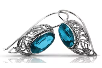 Vintage silver 925 aquamarine earrings vec023s Russian Soviet style