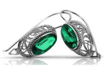 Vintage silver 925 Emerald earrings vec023s Russian Soviet style