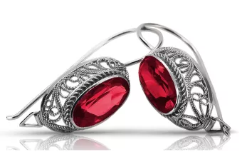 Vintage silver 925 Ruby earrings vec023s Russian Soviet style