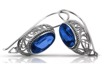 Pendientes Vintage de Plata 925 con Zafiro, Ovalados 37mm