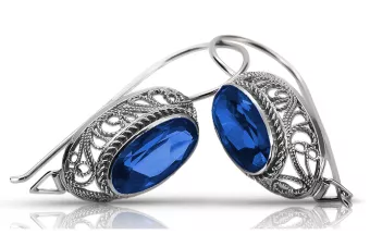 Vintage silver 925 Sapphire earrings vec023s Russian Soviet style