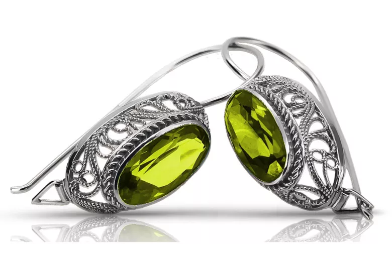 Peridot Earrings in Sterling Silver and 0.20 Carat Diamond Halo Earrings