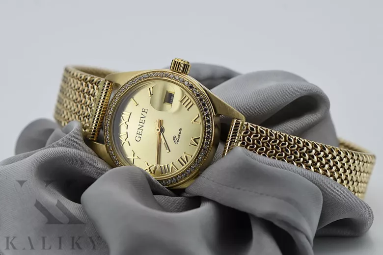 Ceas de damă de aur 14K, Geneva Quartz lw078ydg&lbw003y