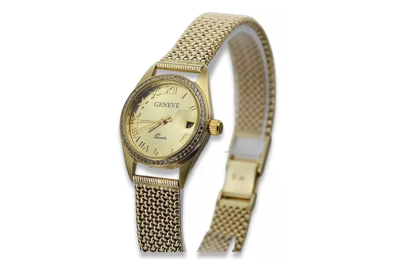 Ceas de damă de aur 14K, Geneva Quartz lw078ydg&lbw003y
