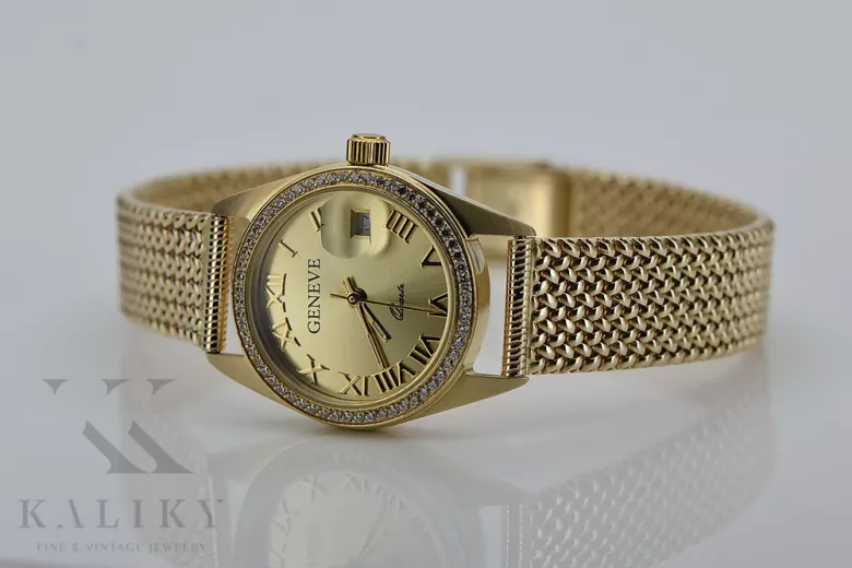 Ceas de damă de aur 14K, Geneva Quartz lw078ydg&lbw003y