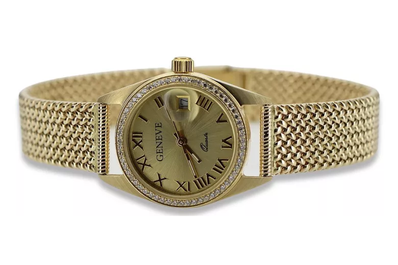 Ceas de damă de aur 14K, Geneva Quartz lw078ydg&lbw003y