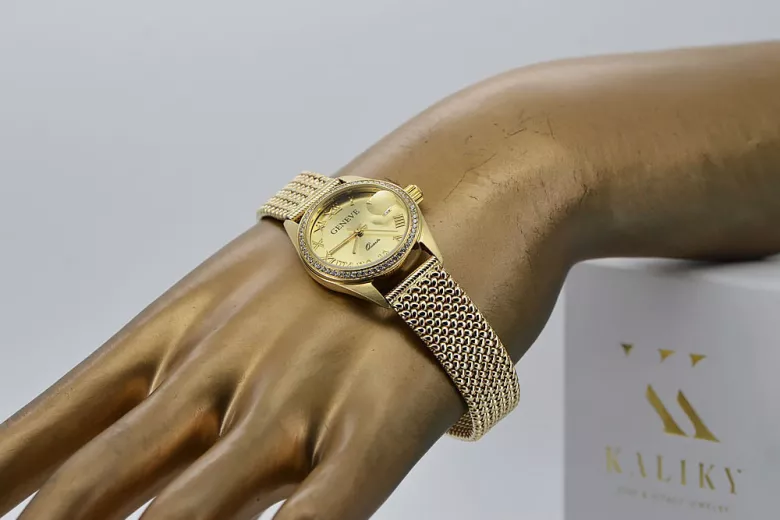 14K χρυσό γυναικείο ρολόι, Geneve Quartz lw078ydg&lbw003y