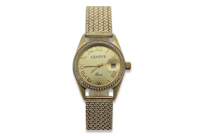 Ceas de damă de aur 14K, Geneva Quartz lw078ydg&lbw003y